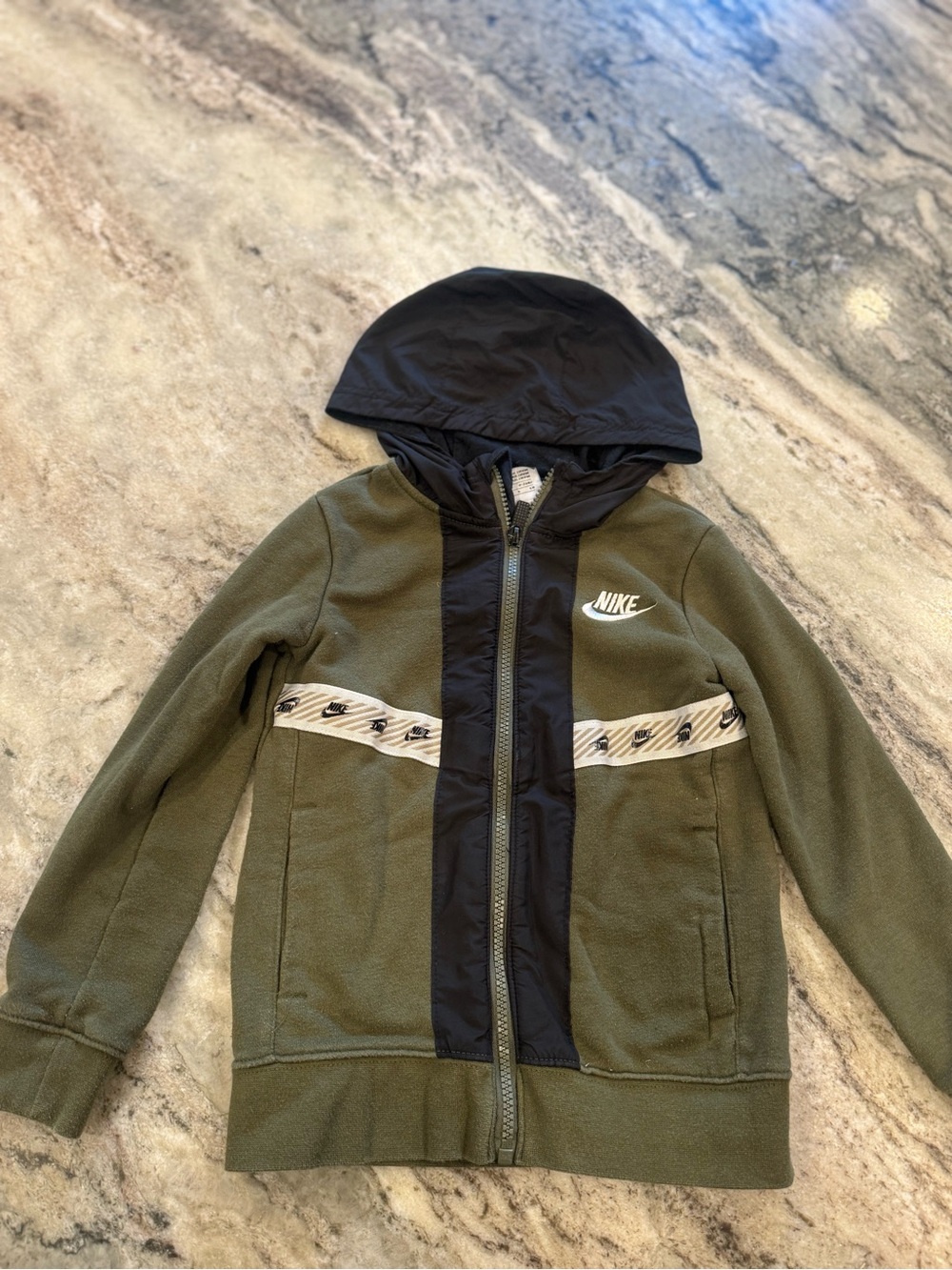 Nike Olive Green & Black Hooded Fleece Jacket with Logo Tape